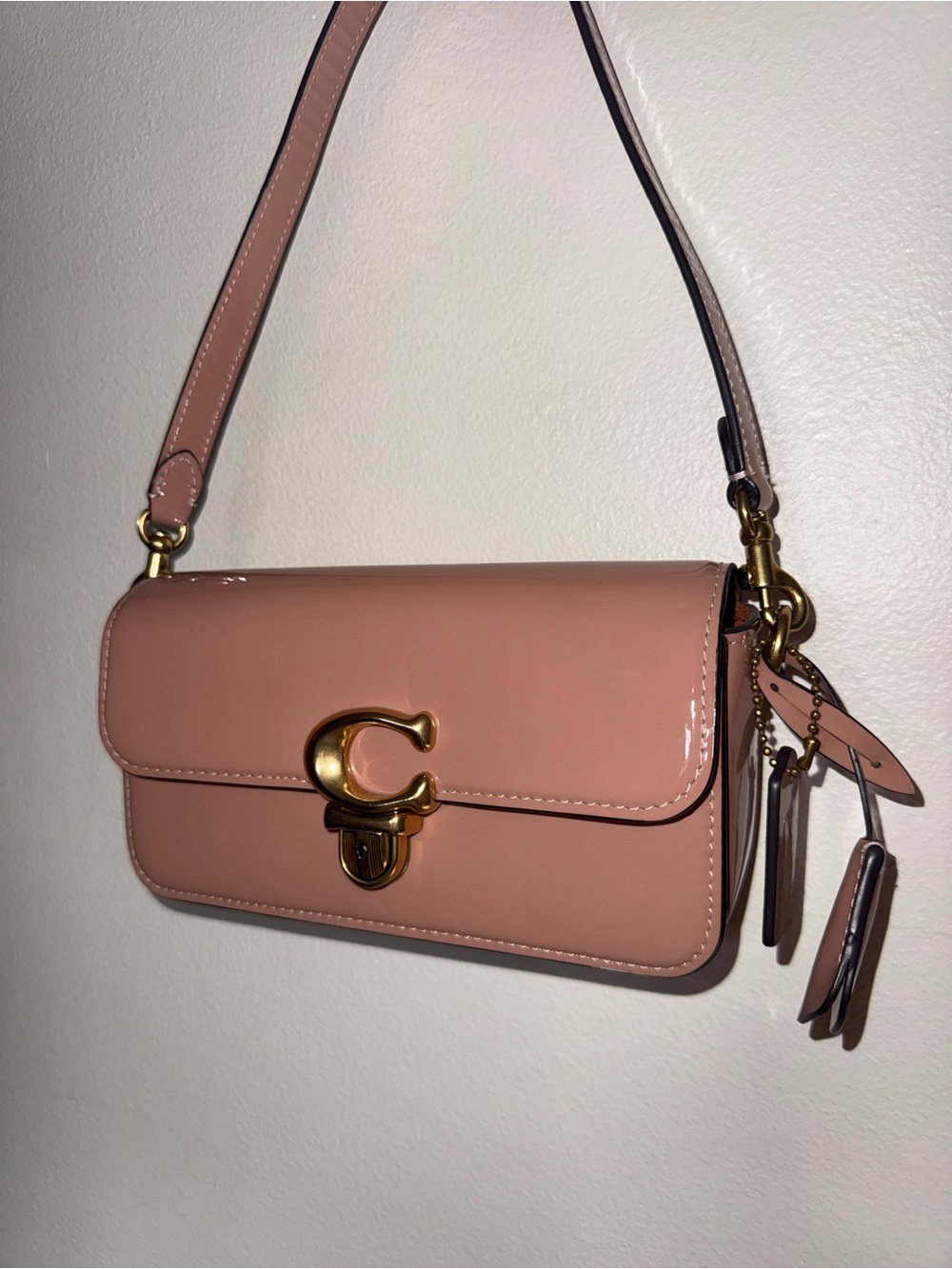 Coach Blush Pink Patent Leather Shoulder Bag with Gold Hardware